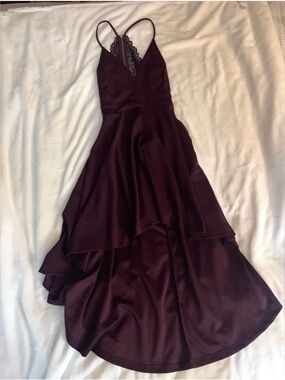 Women's Burgundy Lace-Trim High-Low Dress